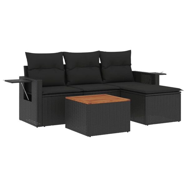 vidaXL 5 Piece Garden Sofa Set with Cushions Black Poly Rattan