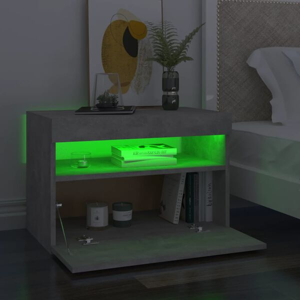 vidaXL Bedside Cabinet & LED Lights Concrete Grey 60x35x40 cm