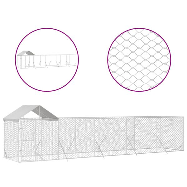 vidaXL Outdoor Dog Kennel with Roof Silver 10x2x2.5 m Galvanised Steel