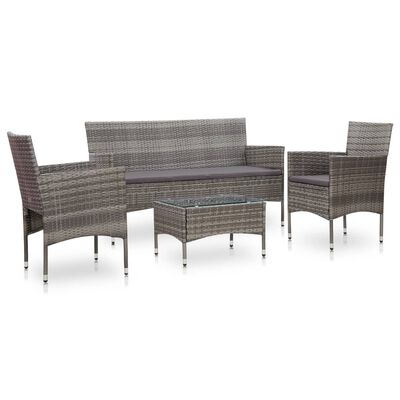 vidaXL 4 Piece Garden Lounge Set With Cushions Poly Rattan Grey