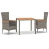 vidaXL 3 Piece Garden Dining Set with Cushions Grey Poly Rattan