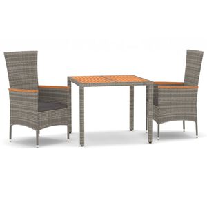 vidaXL 3 Piece Garden Dining Set with Cushions Grey Poly Rattan