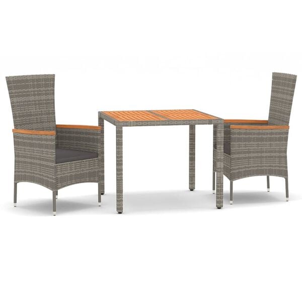 vidaXL 3 Piece Garden Dining Set with Cushions Grey Poly Rattan