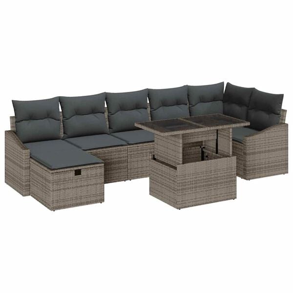 vidaXL Garden Sofa Set Height-Adjustable 8 pcs Grey Poly Rattan