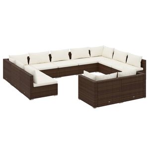 vidaXL 11 Piece Garden Lounge Set with Cushions Brown Poly Rattan