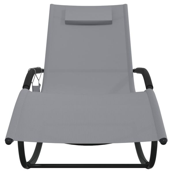 vidaXL Rocking Sun Lounger Grey Steel and Textilene