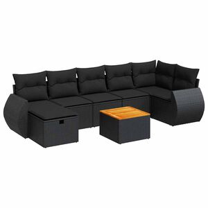 vidaXL 8 Piece Garden Sofa Set with Cushions Black Poly Rattan