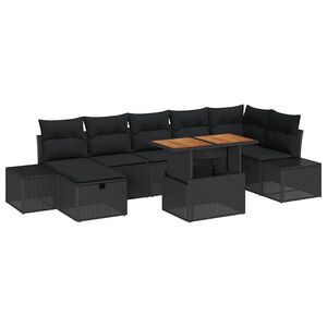 vidaXL Garden Sofa Set with Cushion 8 pcs Black Poly Rattan