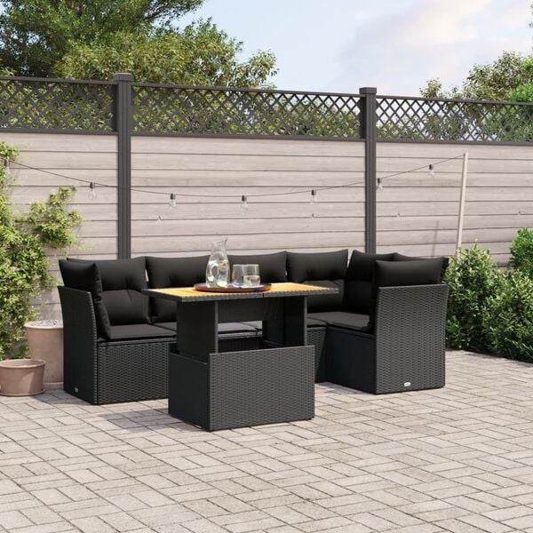 vidaXL 5 Piece Garden Sofa Set with Cushions Black Poly Rattan
