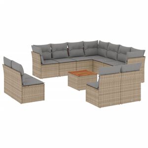 vidaXL 12 Piece Garden Sofa Set with Cushions Beige Poly Rattan
