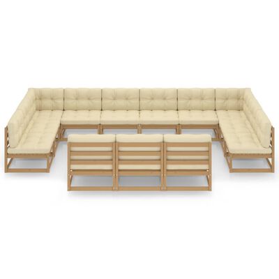vidaXL 13 Piece Garden Lounge Set&Cushions Honey Brown Solid Pinewood