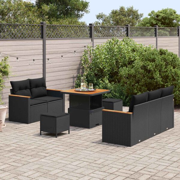 vidaXL Garden Sofa Set with Cushion with Storage Black Poly rattan