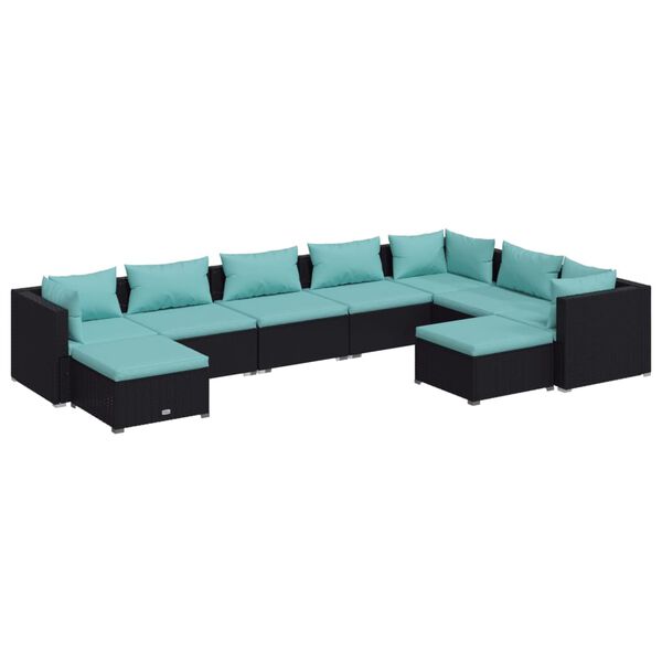 vidaXL 9 Piece Garden Lounge Set with Cushions Poly Rattan Black
