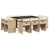 vidaXL 11 Piece Garden Dining Set with Cushions Beige Poly Rattan