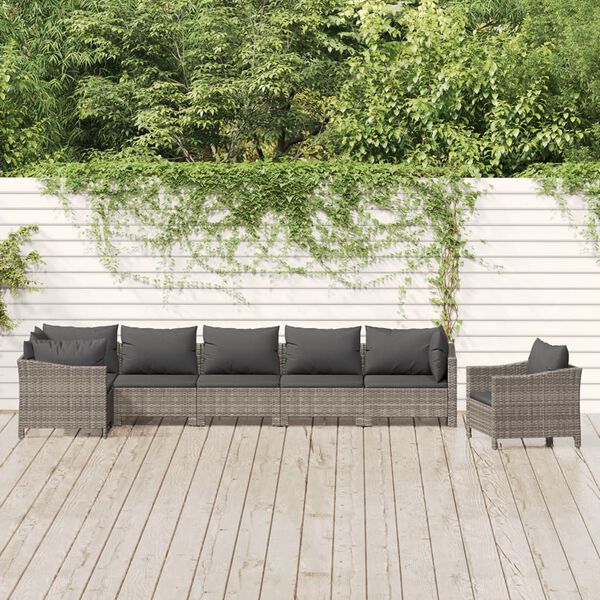 vidaXL 7 Piece Garden Lounge Set with Cushions Grey Poly Rattan