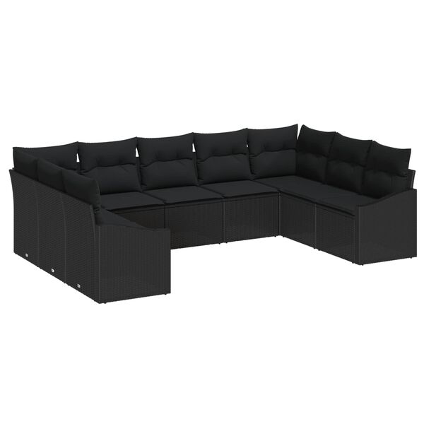 vidaXL Garden Sofa Set with Storage 9 pcs Black Poly Rattan
