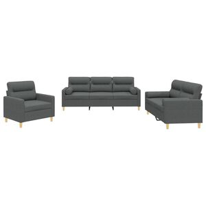 vidaXL 3 Piece Sofa Set with Pillows Dark Grey Fabric