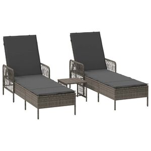 vidaXL Sun Lounger 3 pcs Poly Rattan Grey and Dark Grey