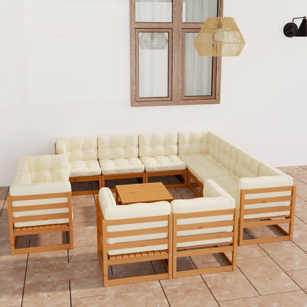 vidaXL 12 Piece Garden Lounge Set&Cushions Honey Brown Solid Pinewood
