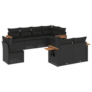 vidaXL 9 Piece Garden Sofa Set with Cushions Black Poly Rattan
