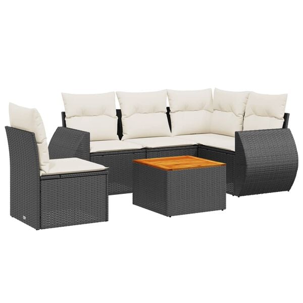 vidaXL 6 Piece Garden Sofa Set with Cushions Black Poly Rattan