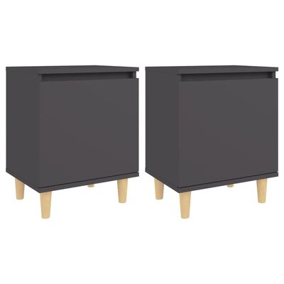 vidaXL Bed Cabinets with Solid Wood Legs 2 pcs Grey 40x30x50 cm