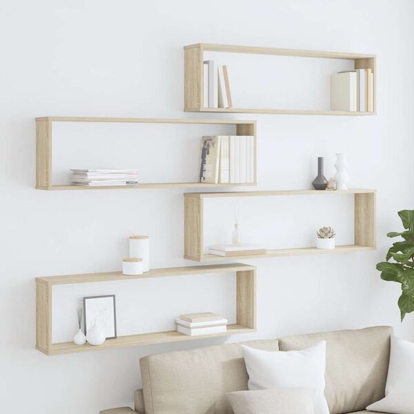vidaXL Wall Cube Shelf 4 pcs Sonoma Oak 100x15x30 cm Engineered Wood