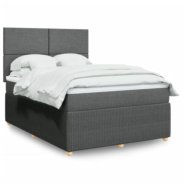 vidaXL Box Spring Bed with Mattress Dark Grey Double Fabric
