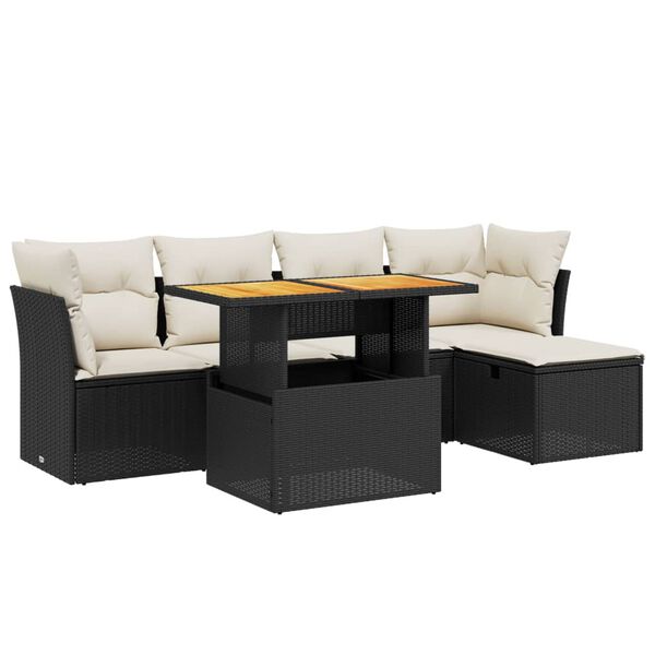 vidaXL 6 Piece Garden Sofa Set with Cushions Black Poly Rattan
