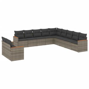 vidaXL 11 Piece Garden Sofa Set with Cushions Grey Poly Rattan