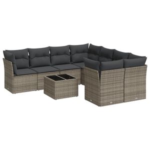 vidaXL 9 Piece Garden Sofa Set with Cushions Grey Poly Rattan