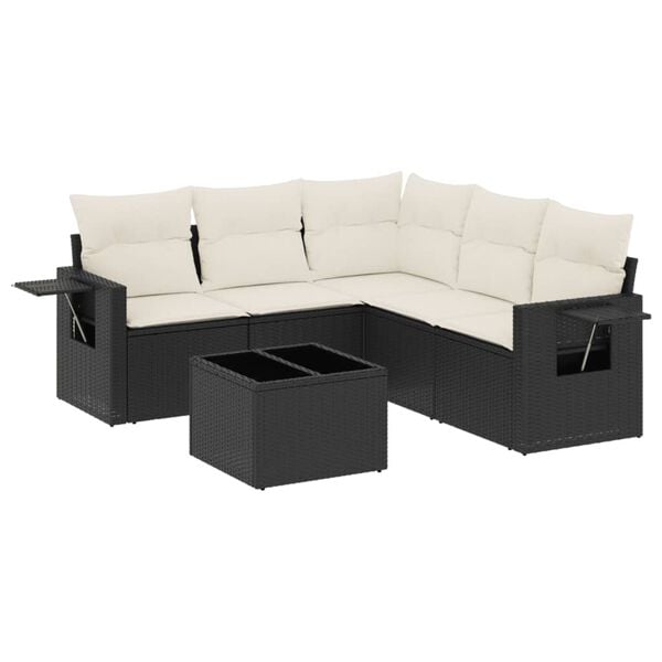 vidaXL 6 Piece Garden Sofa Set with Cushions Black Poly Rattan