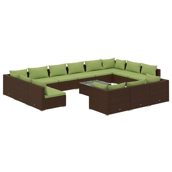vidaXL 14 Piece Garden Lounge Set with Cushions Brown Poly Rattan