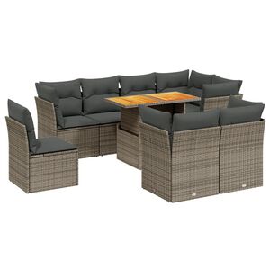 vidaXL 9 Piece Garden Sofa Set with Cushions Grey Poly Rattan