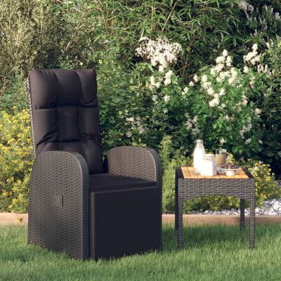 vidaXL Reclining Garden Chair with Cushion Poly Rattan Black