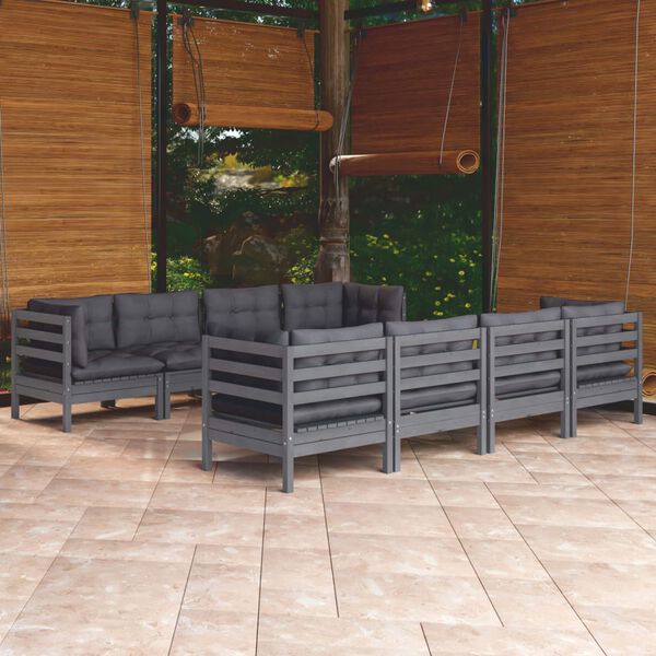 vidaXL 9 Piece Garden Lounge Set with Cushions Solid Pinewood