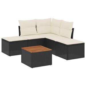 vidaXL 6 Piece Garden Sofa Set with Cushions Black Poly Rattan