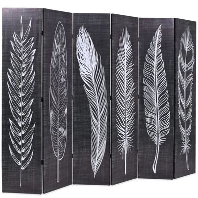 vidaXL Folding Room Divider 228x170 cm Feathers Black and White