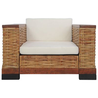 vidaXL 3 Piece Sofa Set with Cushions Brown Natural Rattan