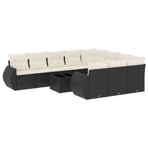 vidaXL 11 Piece Garden Sofa Set with Cushions Black Poly Rattan