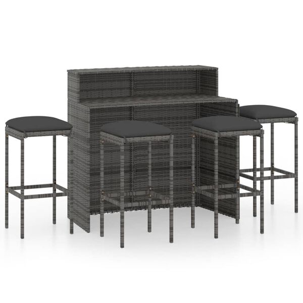 vidaXL 5 Piece Garden Bar Set with Cushions Grey