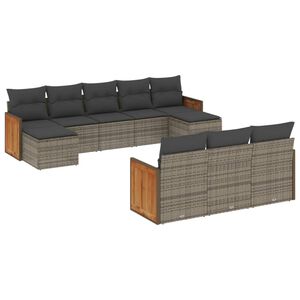 vidaXL 10 Piece Garden Sofa Set with Cushions Grey Poly Rattan