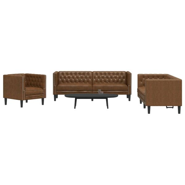 vidaXL 3 Piece Chesterfield Sofa Set Brown Faux Suede Leather
