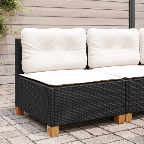 vidaXL Garden Sofa Armless with Cushions Black Poly Rattan