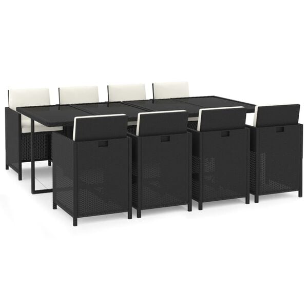 vidaXL 9 Piece Garden Dining Set with Cushions Poly Rattan Black