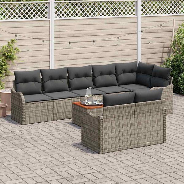 vidaXL Garden Sofa Set with Cushion 9 pcs Grey Poly Rattan