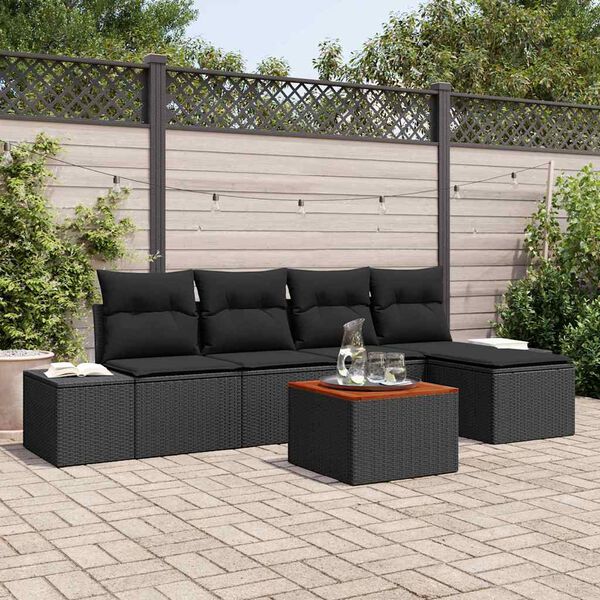 vidaXL Garden Sofa Set with Cushion 6 pcs Black Poly Rattan