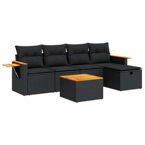 vidaXL 6 Piece Garden Sofa Set with Cushions Black Poly Rattan