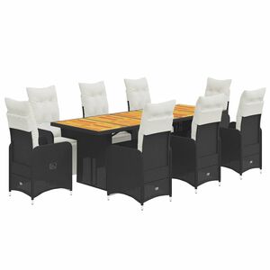 vidaXL 9 Piece Garden Bistro Set with Cushions Black Poly Rattan
