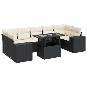 vidaXL 8 Piece Garden Sofa Set with Cushions Black Poly Rattan